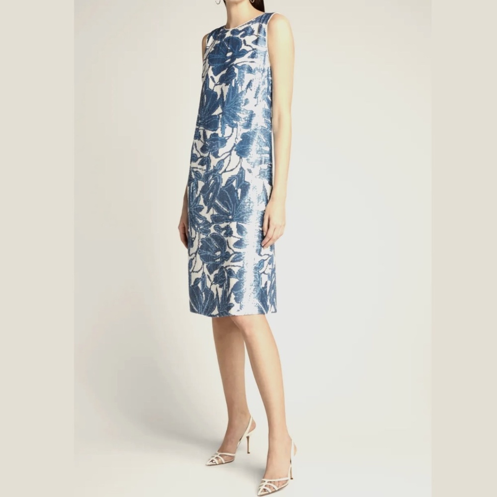 Lafayette 148 New York Noah Floral Sequined Sheath Midi Dress Size L